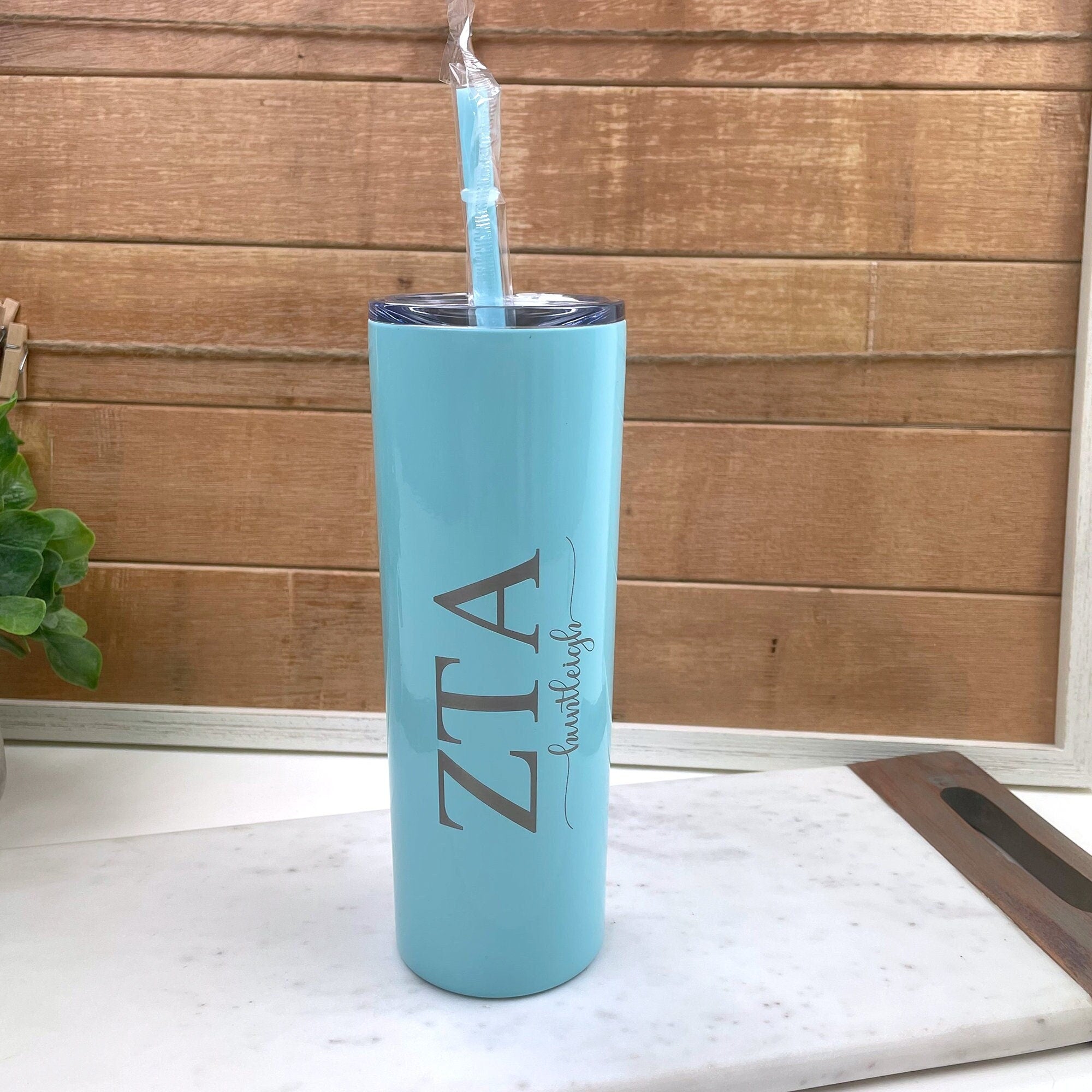 Zeta Tau Alpha - Personalized Skinny Tumbler with Straw