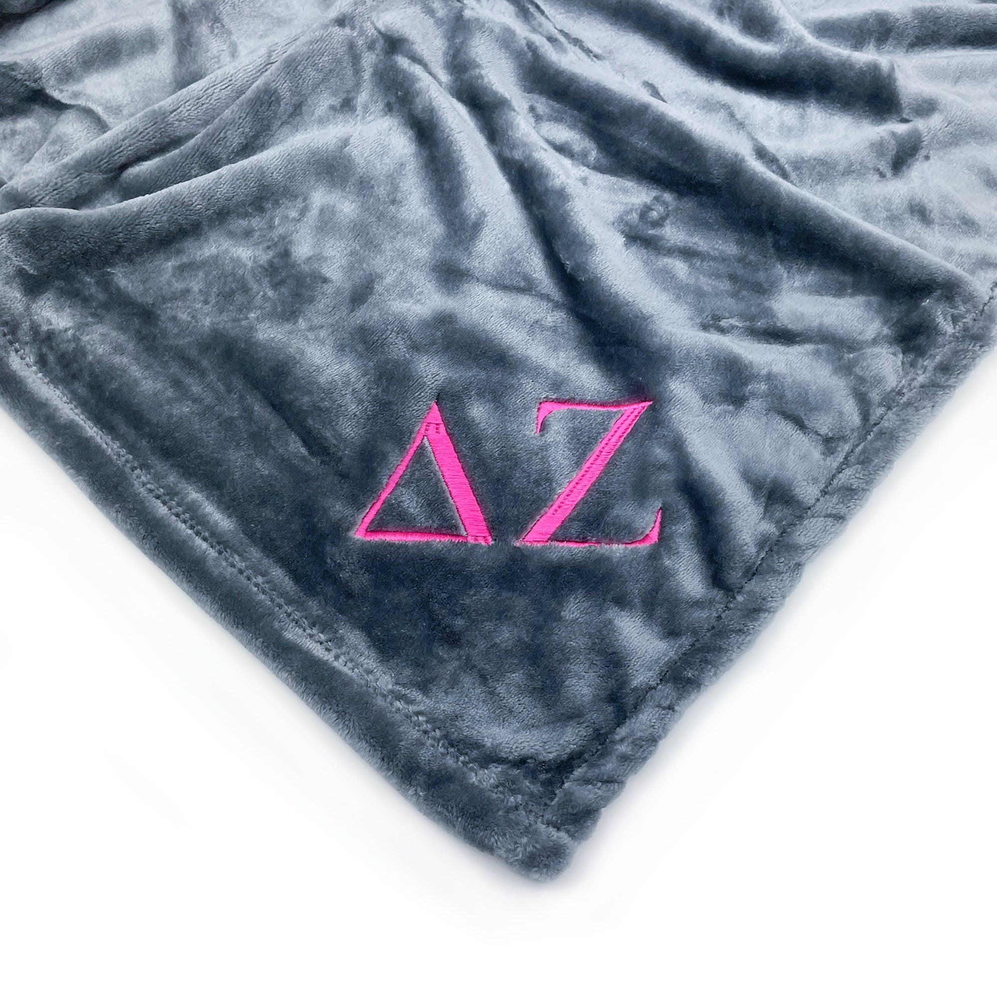 Delta Zeta Plush Throw Blanket - Grey/Pink - Go Greek Chic