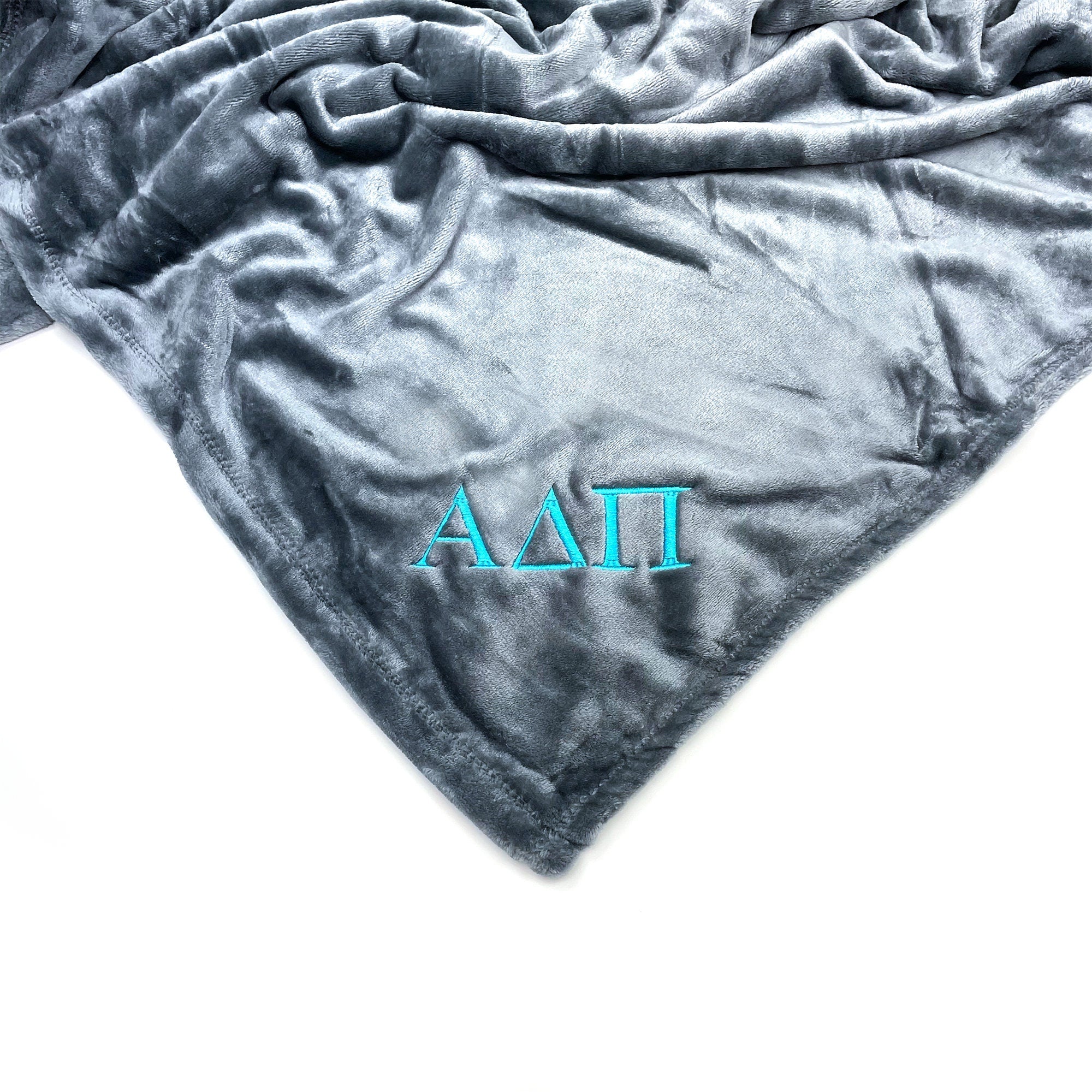 Alpha Delta Pi Plush Throw Blanket - Grey/Aqua - Go Greek Chic