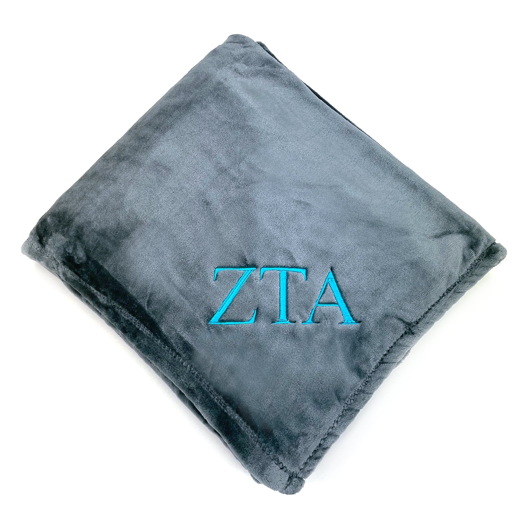 Zeta Tau Alpha Plush Throw Blanket - Grey/Teal - Go Greek Chic