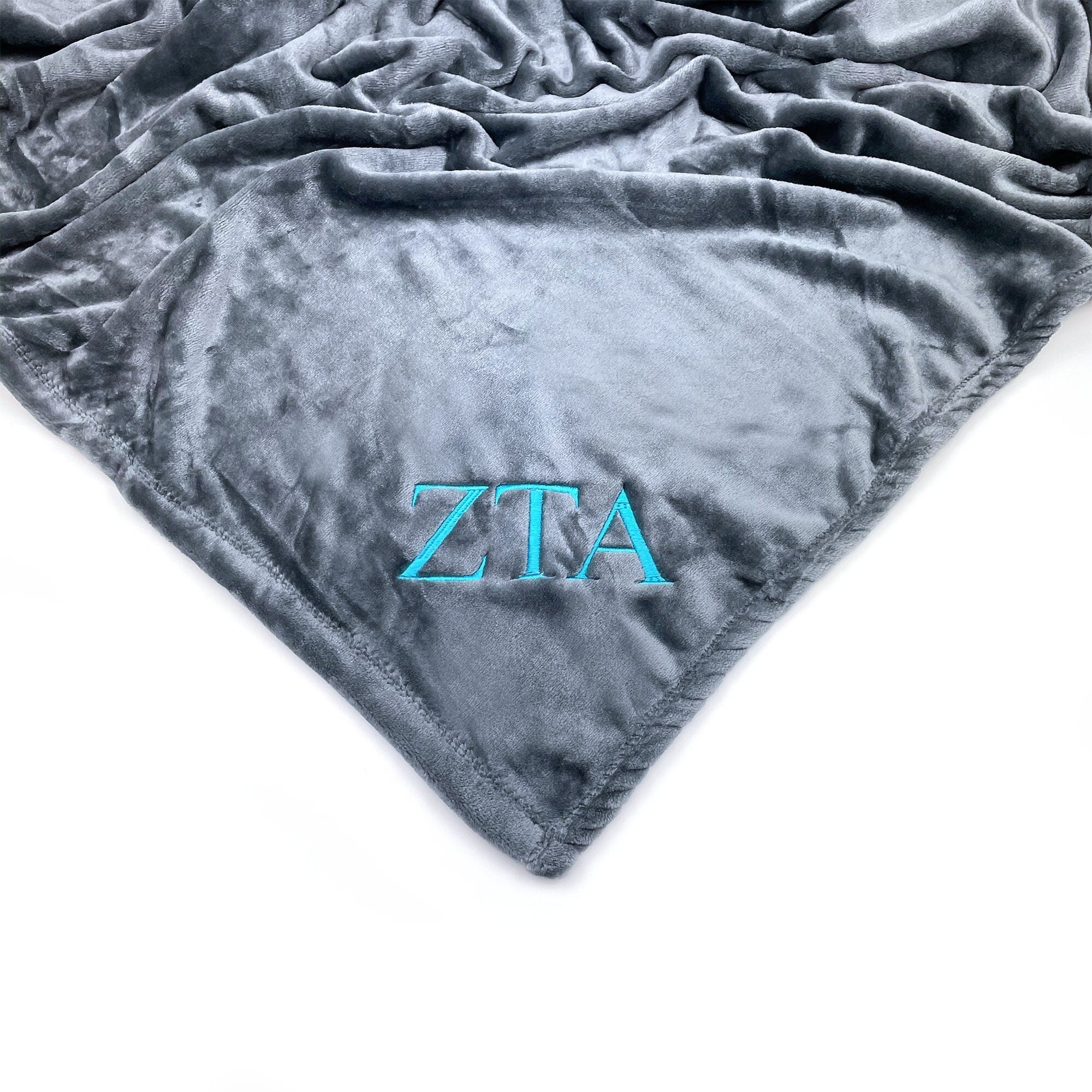 Zeta Tau Alpha Plush Throw Blanket - Grey/Teal - Go Greek Chic