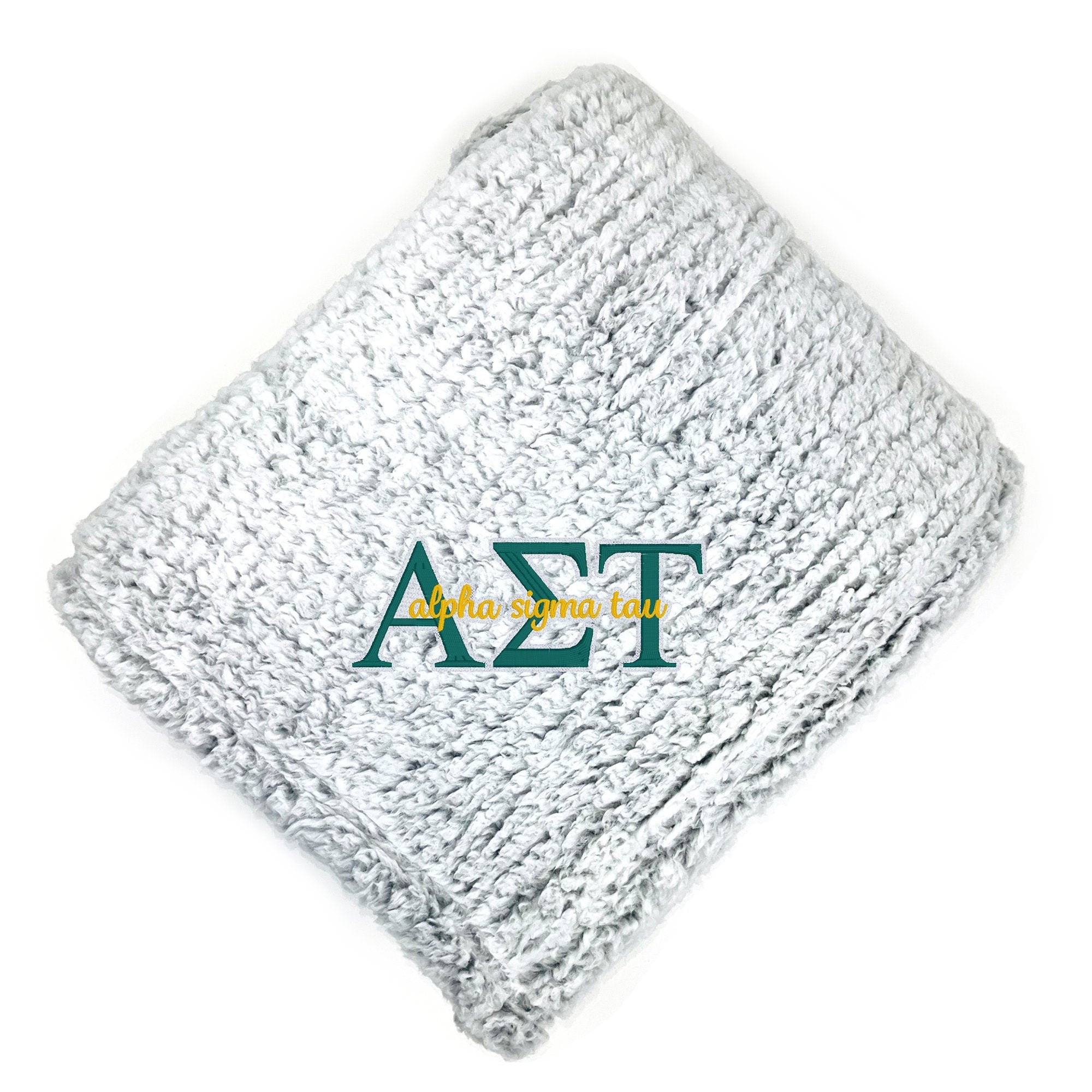 Alpha Sigma Tau Sorority Grey Fuzzy Sherpa Blanket, Big Little Gift, Bid Day, Dorm Room Decor