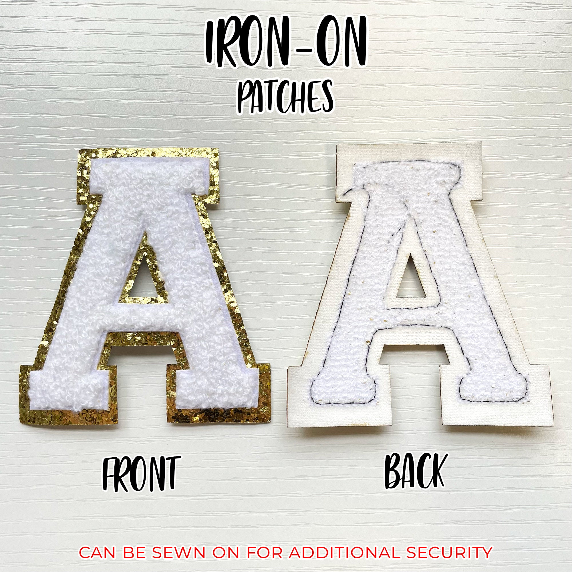 Big & Little Iron-On Varsity Greek Letter Patch Set, Chenille Patches, Gold Glitter Trim, DIY Project