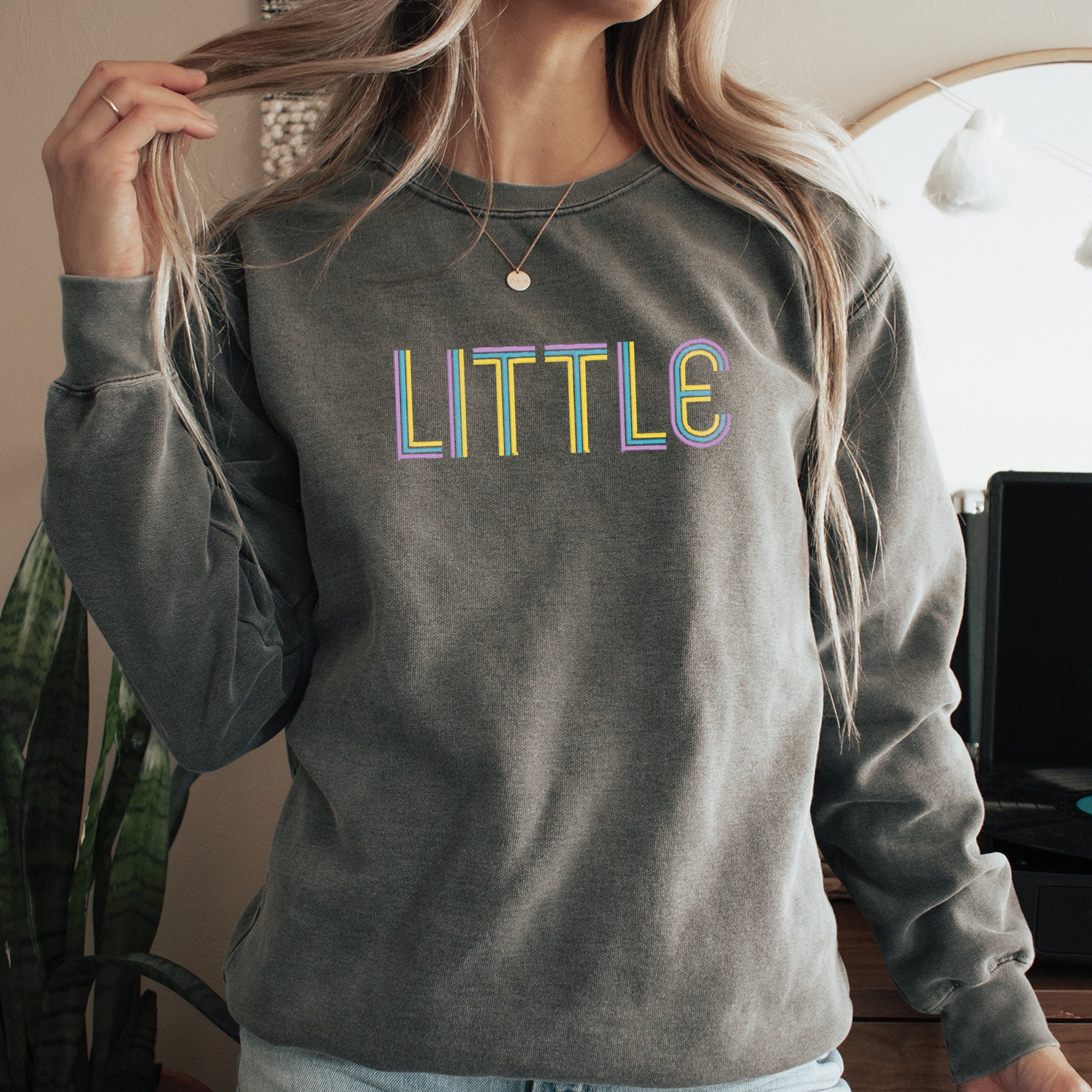 Embroidered Retro Big Little Sweatshirt - Go Greek Chic