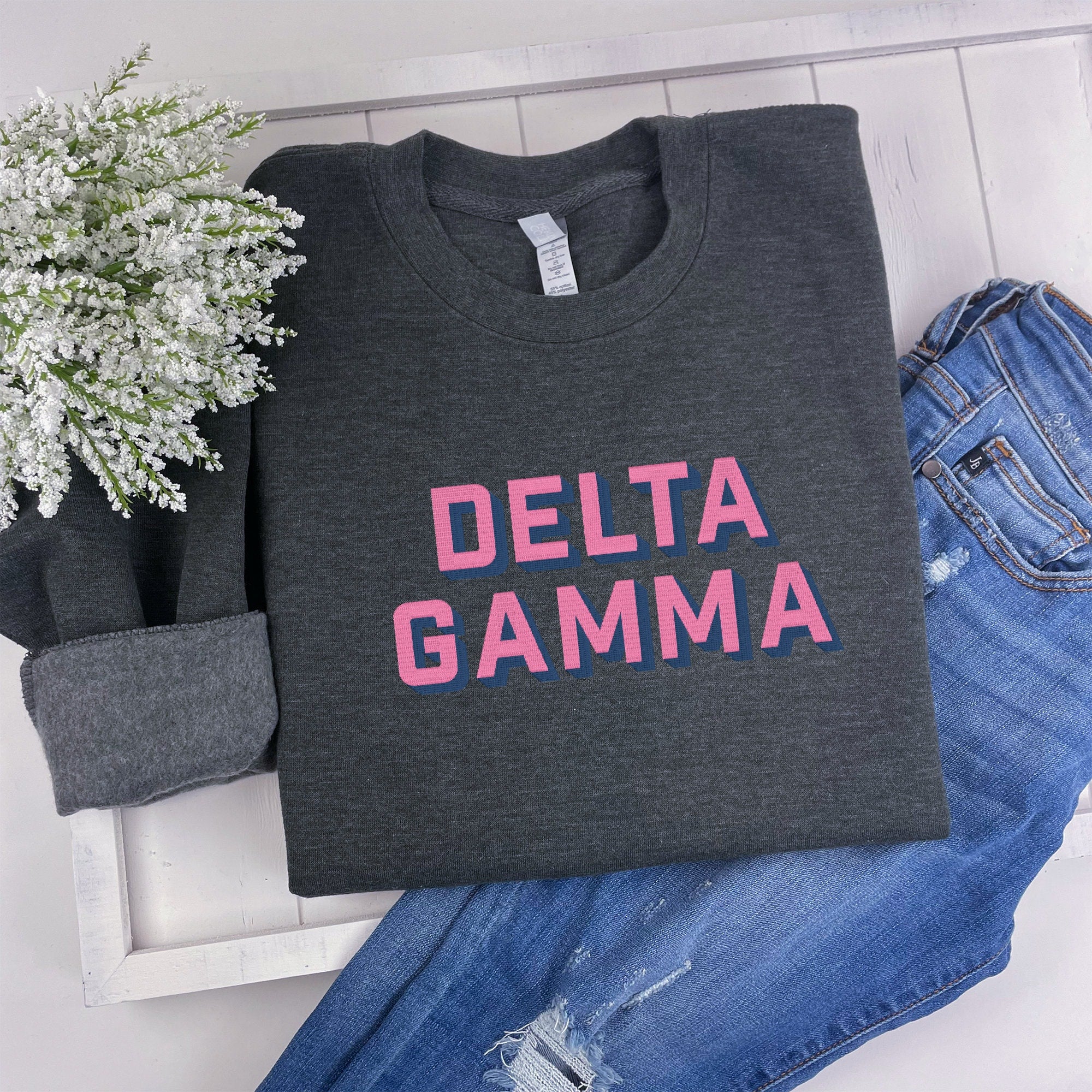 Delta Gamma 3D Block Embroidered Sweatshirt - Go Greek Chic