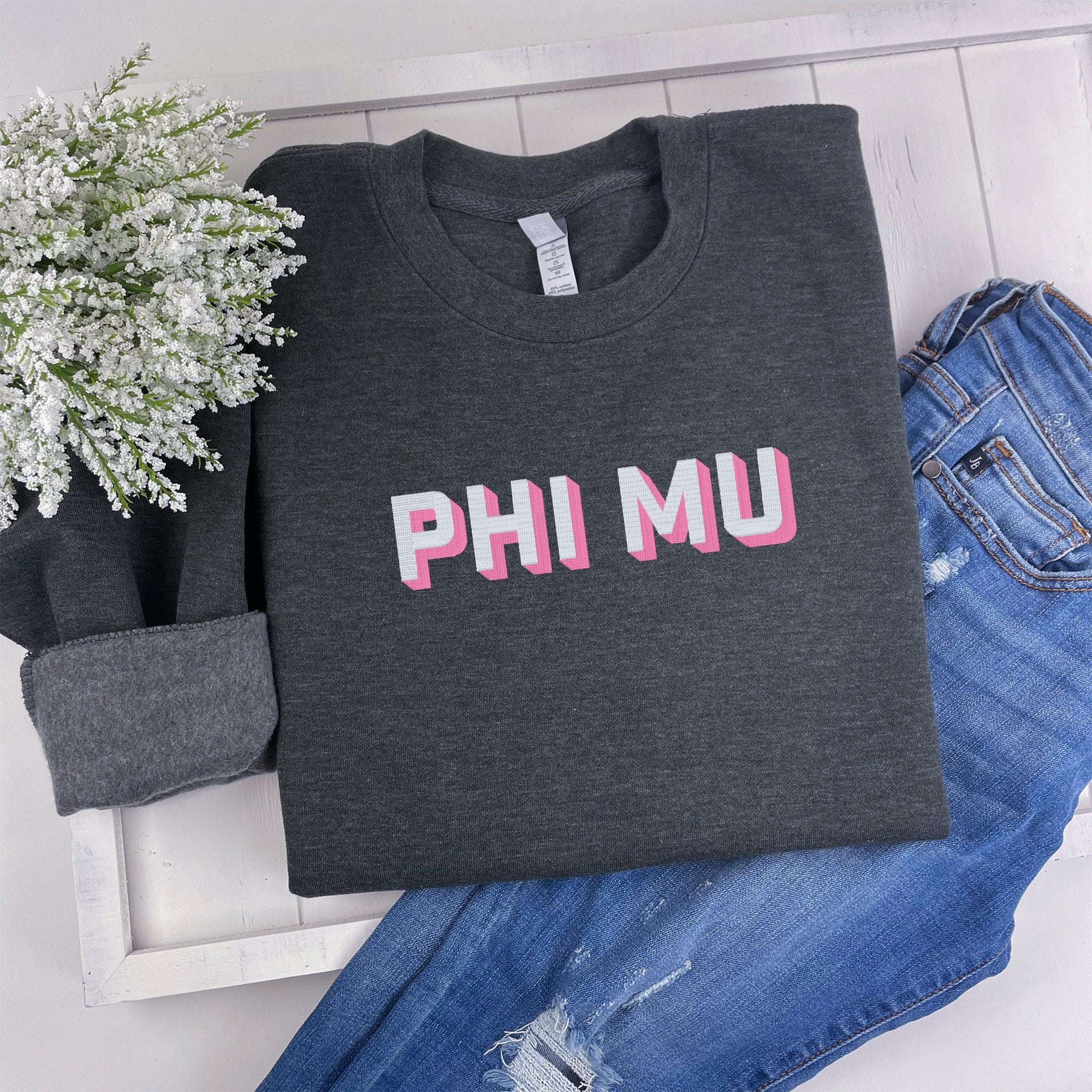 Phi Mu 3D Block Embroidered Sweatshirt - Go Greek Chic