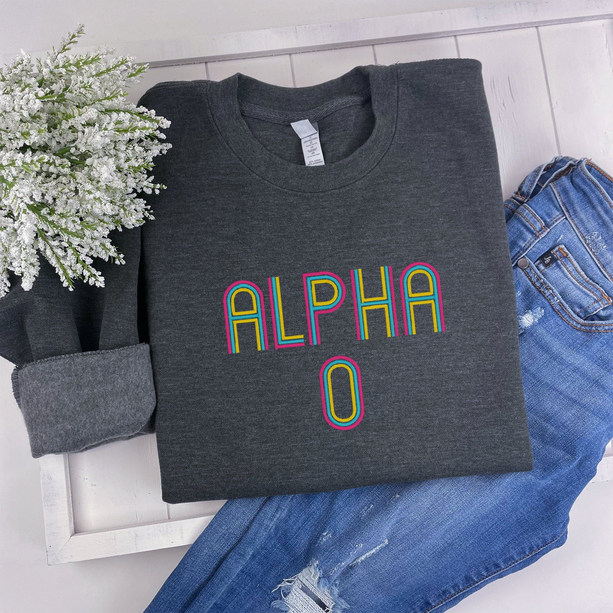 Alpha Omicron Pi Retro Embroidered  Sweatshirt, Alpha O - Go Greek Chic