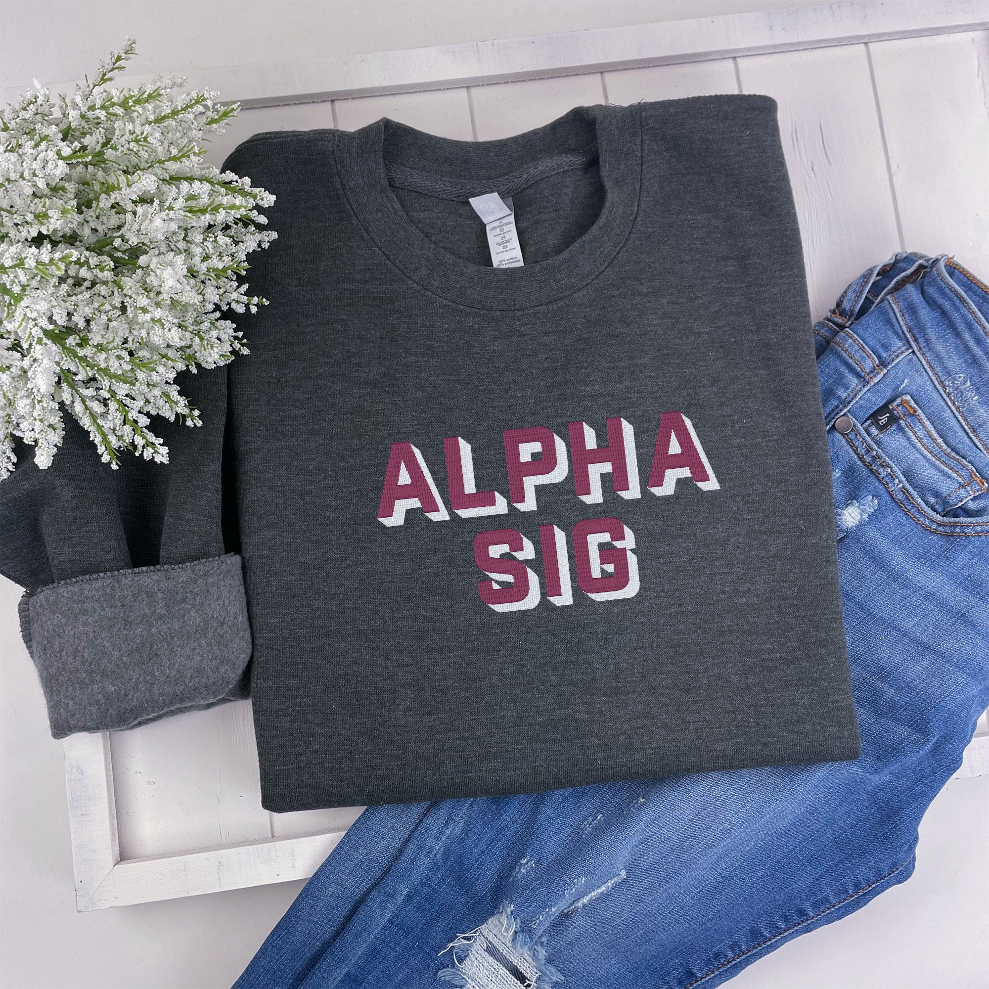 Alpha Sigma Alpha 3D Block Embroidered Sweatshirt - Alpha Sig - Go Greek Chic