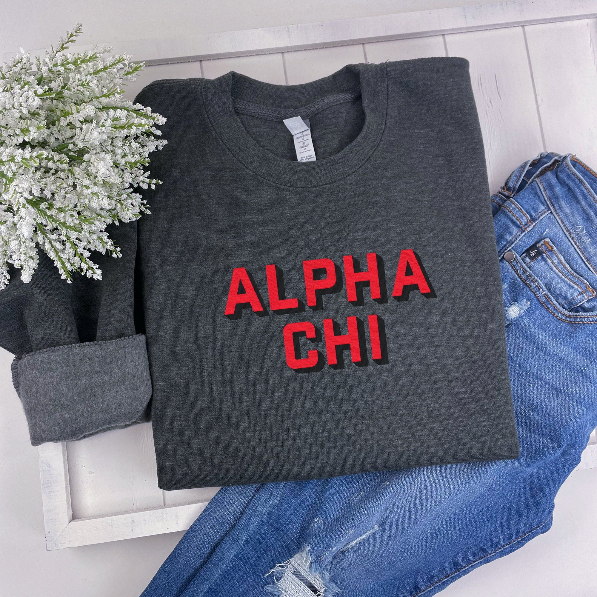 Alpha Chi Omega 3D Block Embroidered Sweatshirt - Alpha Chi - Go Greek Chic