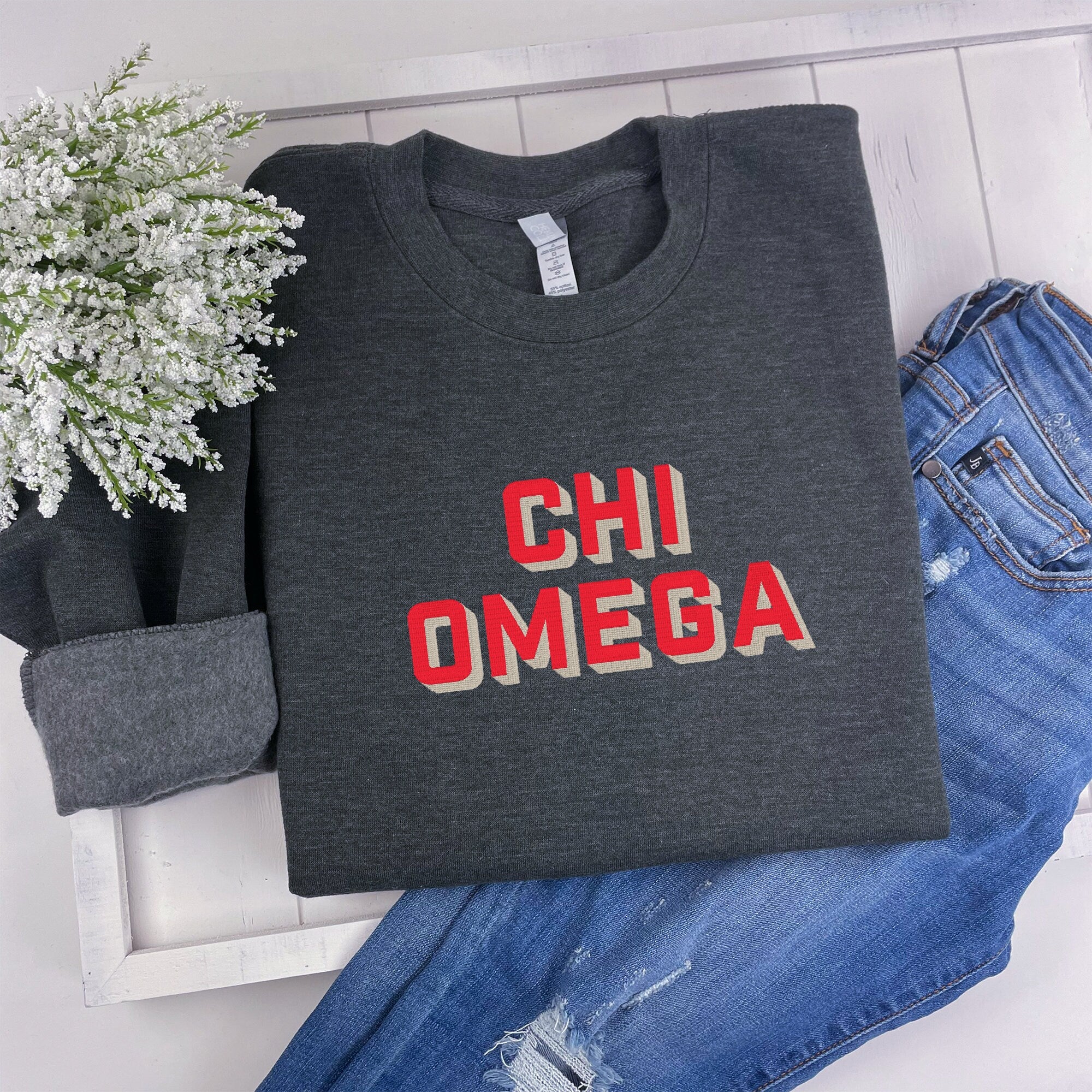 Chi Omega 3D Block Embroidered Sweatshirt - Go Greek Chic