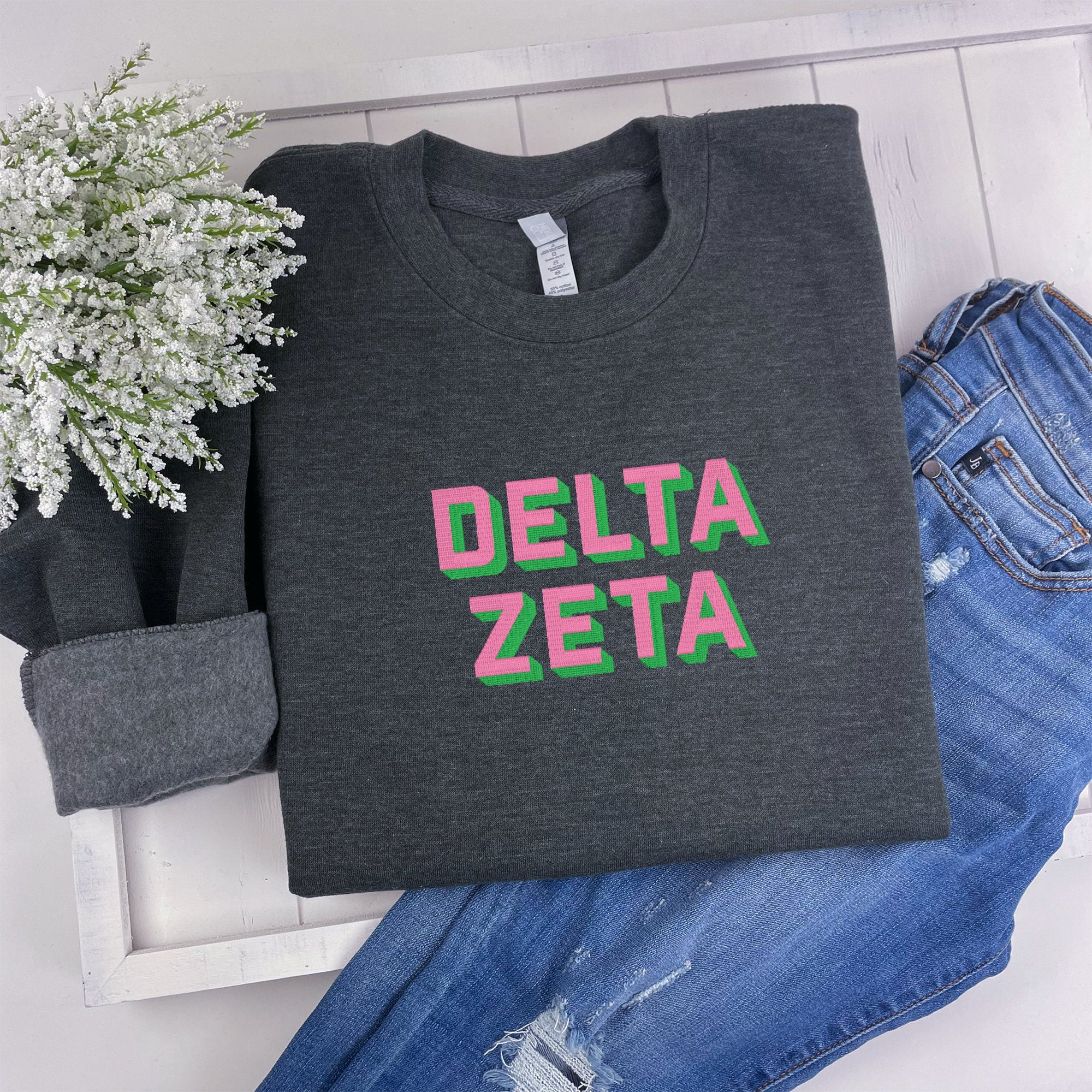 Delta Zeta 3D Block Embroidered Sweatshirt - Go Greek Chic