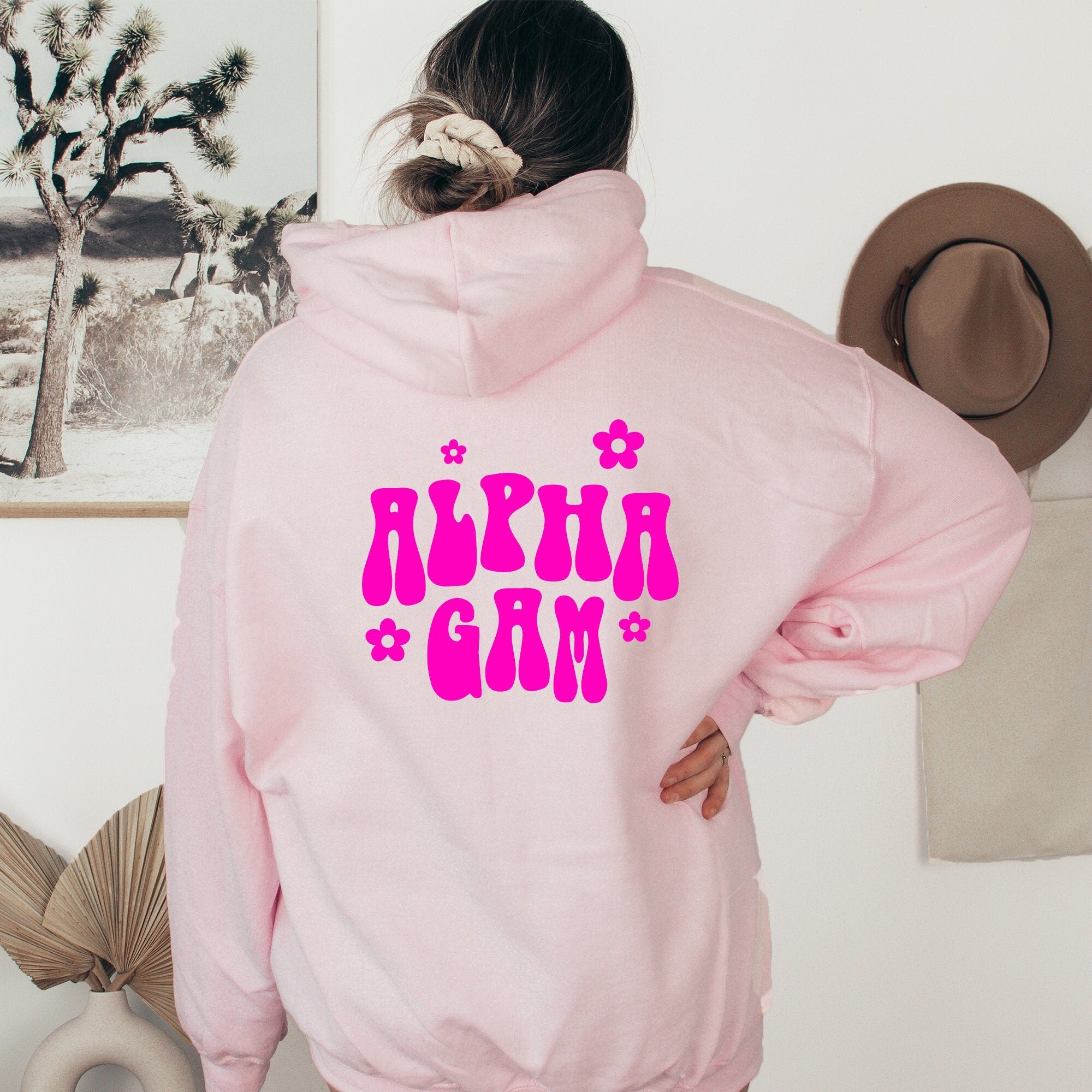 Alpha Gamma Delta Retro Floral Pink Hoodie - Alpha Gam - Go Greek Chic