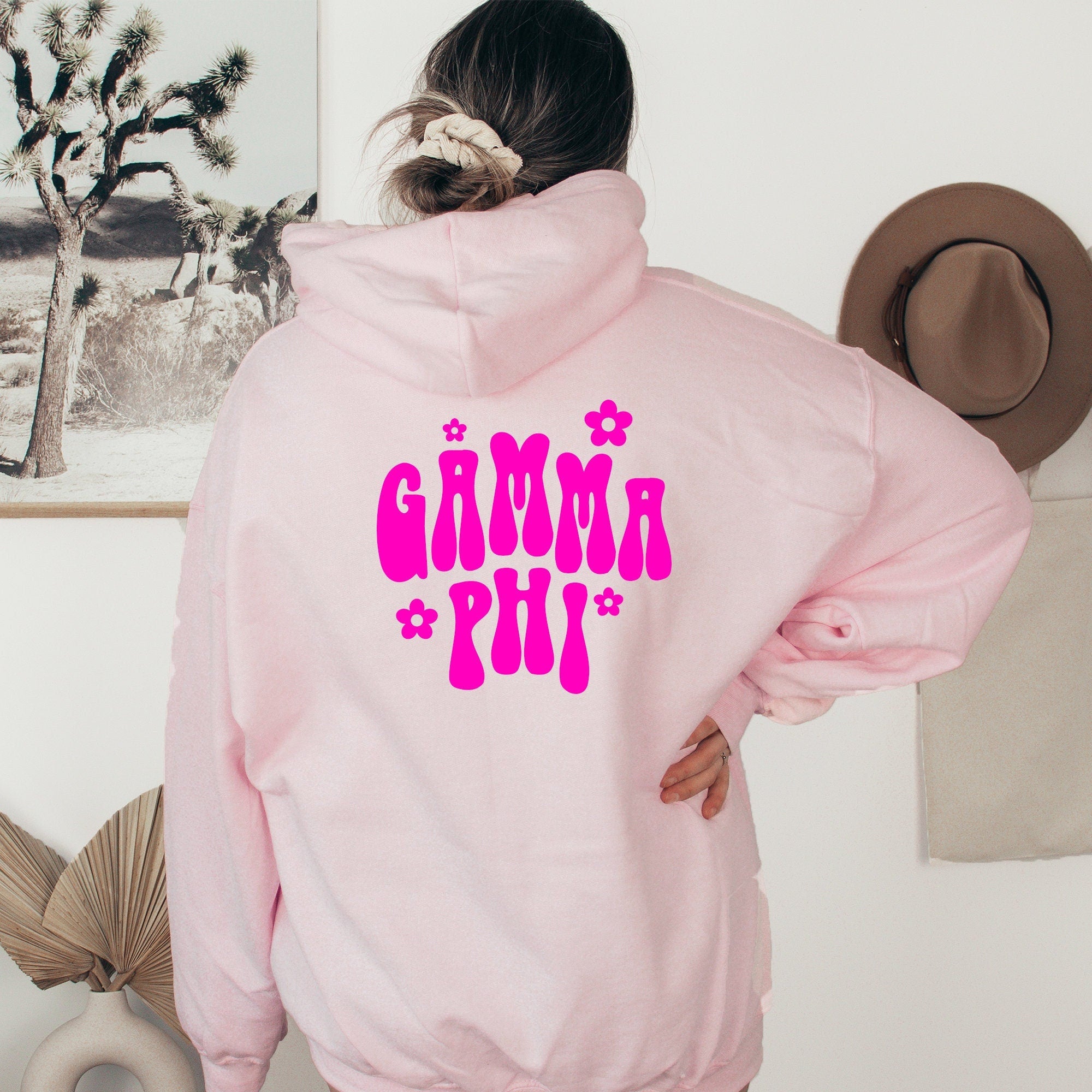 Gamma Phi Beta Retro Floral Pink Hoodie - Gamma Phi - Go Greek Chic