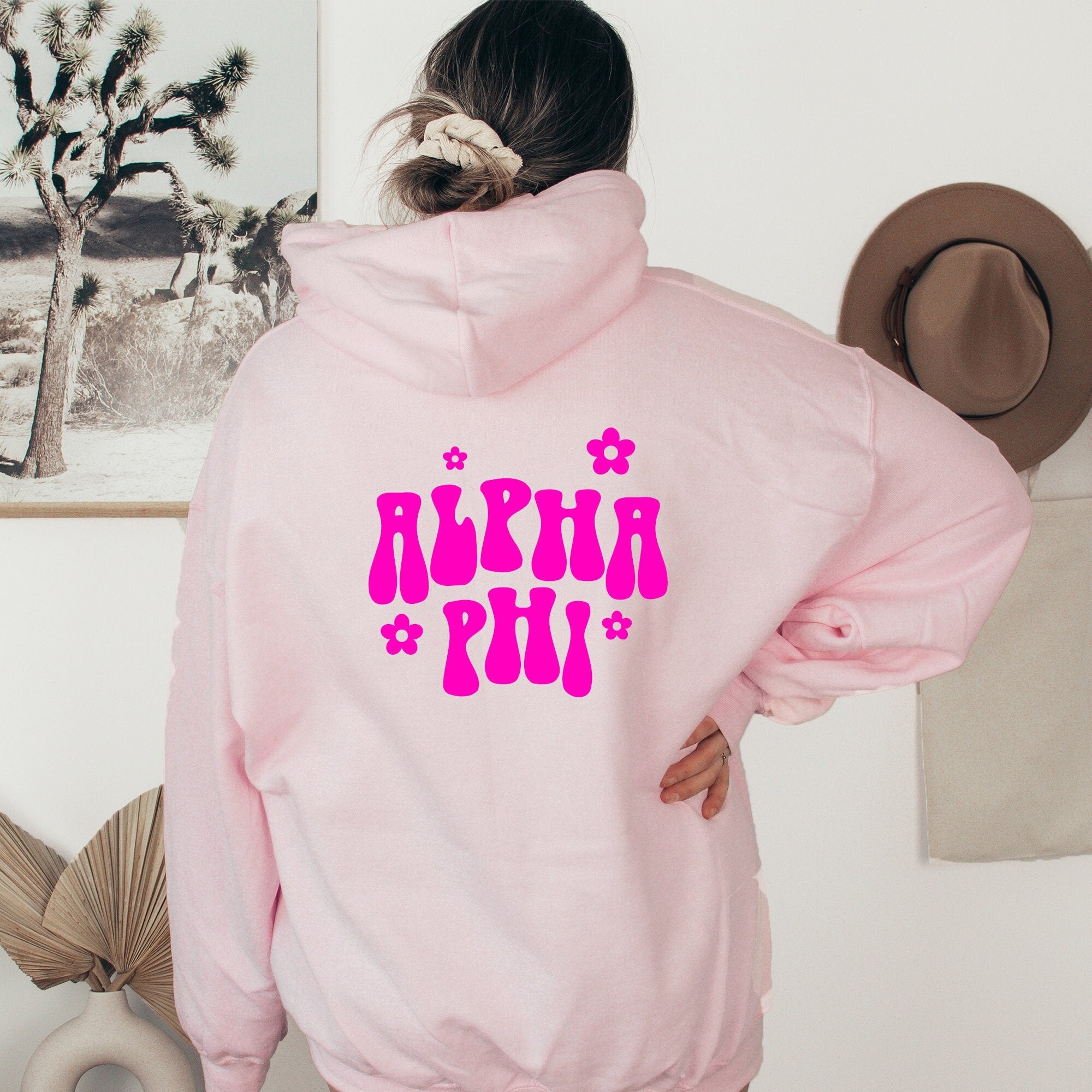 Alpha Phi Retro Floral Pink Hoodie - Alpha Phi - Go Greek Chic