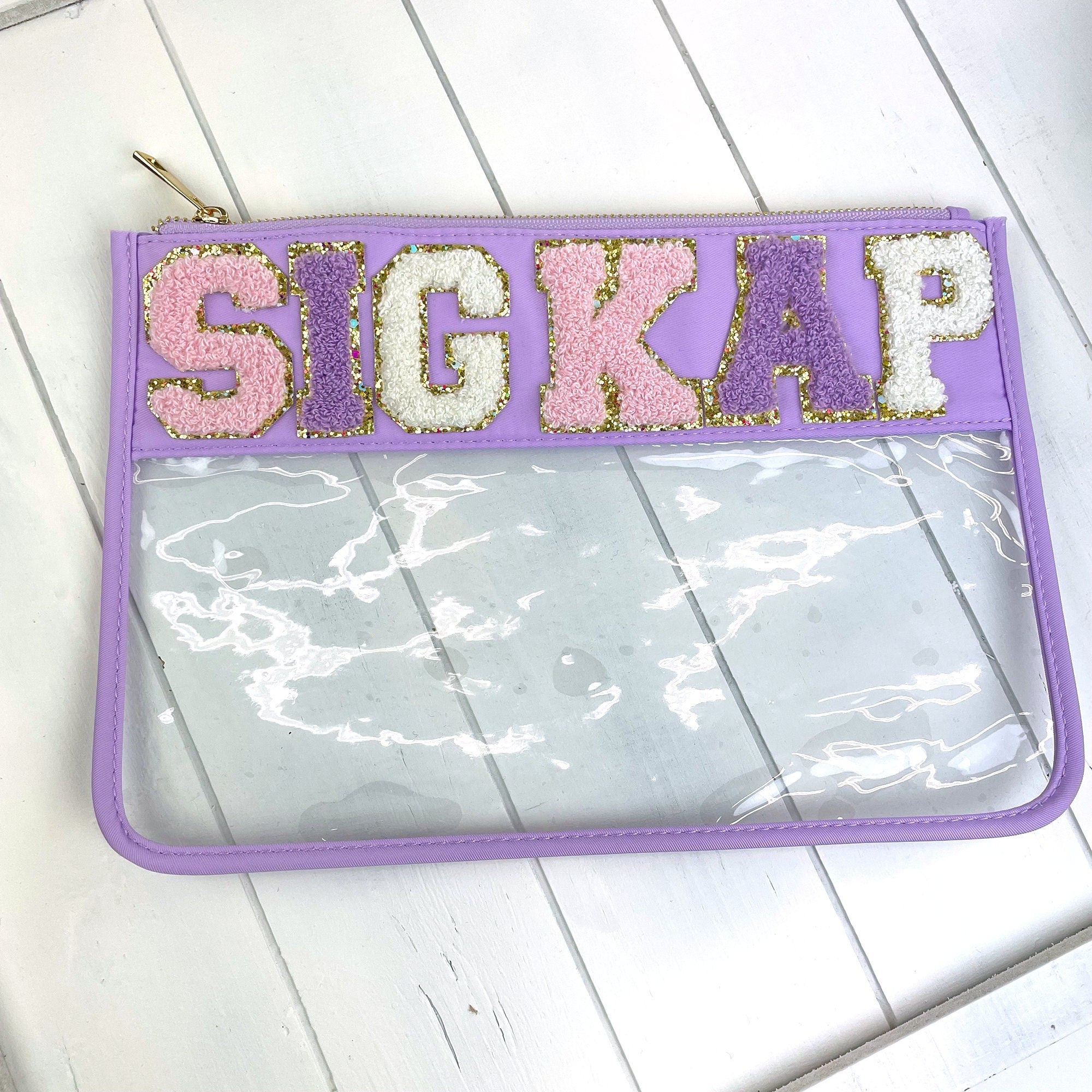 Sigma Kappa Chenille Patch Bag, Sig Kap, Purple Zip Travel Bag, Big Little Gift, Sorority Gift