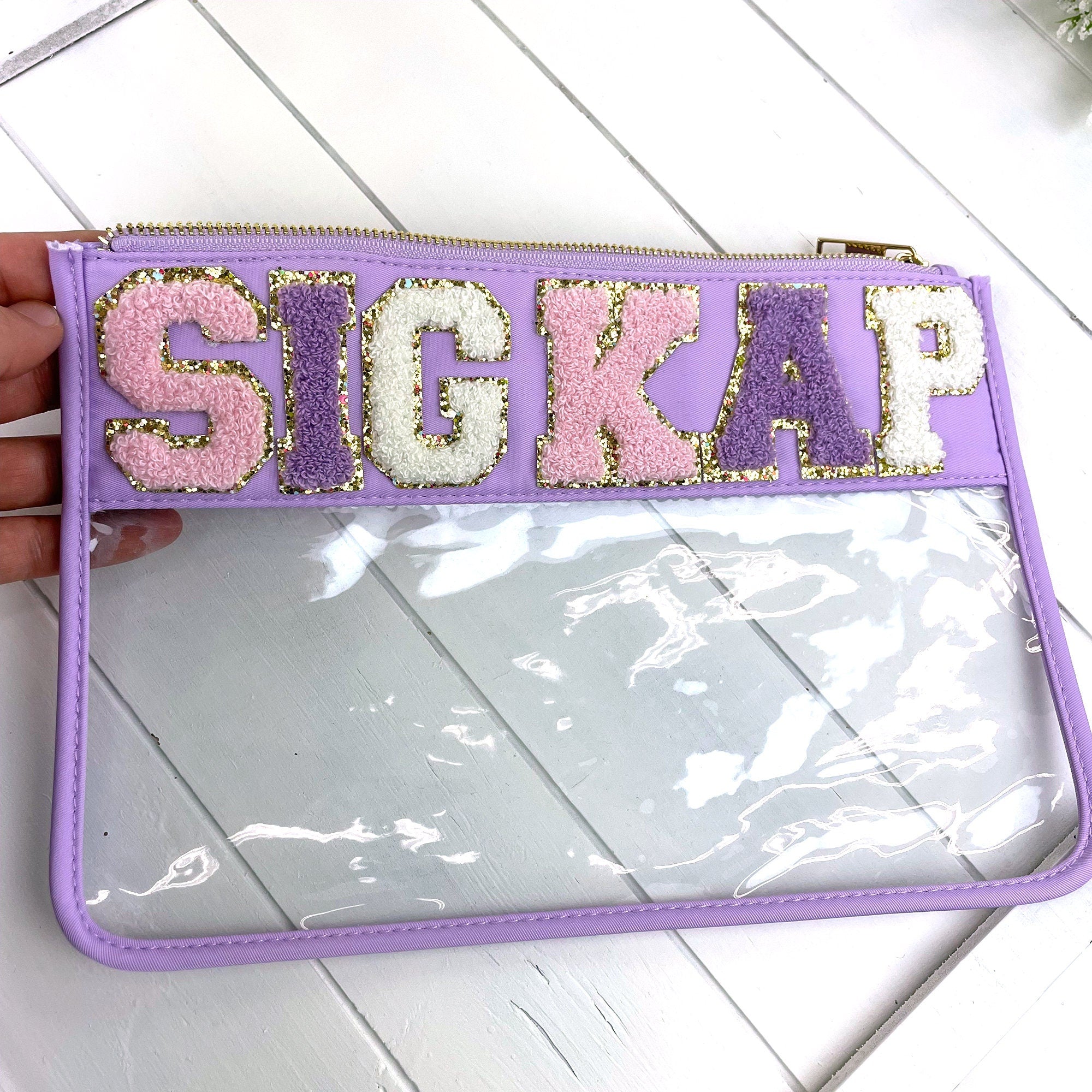 Sigma Kappa Chenille Patch Bag, Sig Kap, Purple Zip Travel Bag, Big Little Gift, Sorority Gift
