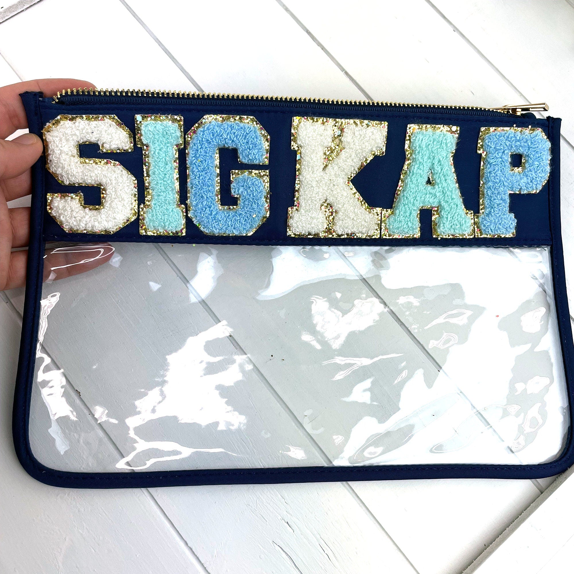 Sigma Kappa Chenille Patch Bag, Sig Kap, Navy Zip Travel Bag, Big Little Gift, Bid Day, Makeup Bag, Sorority Gift