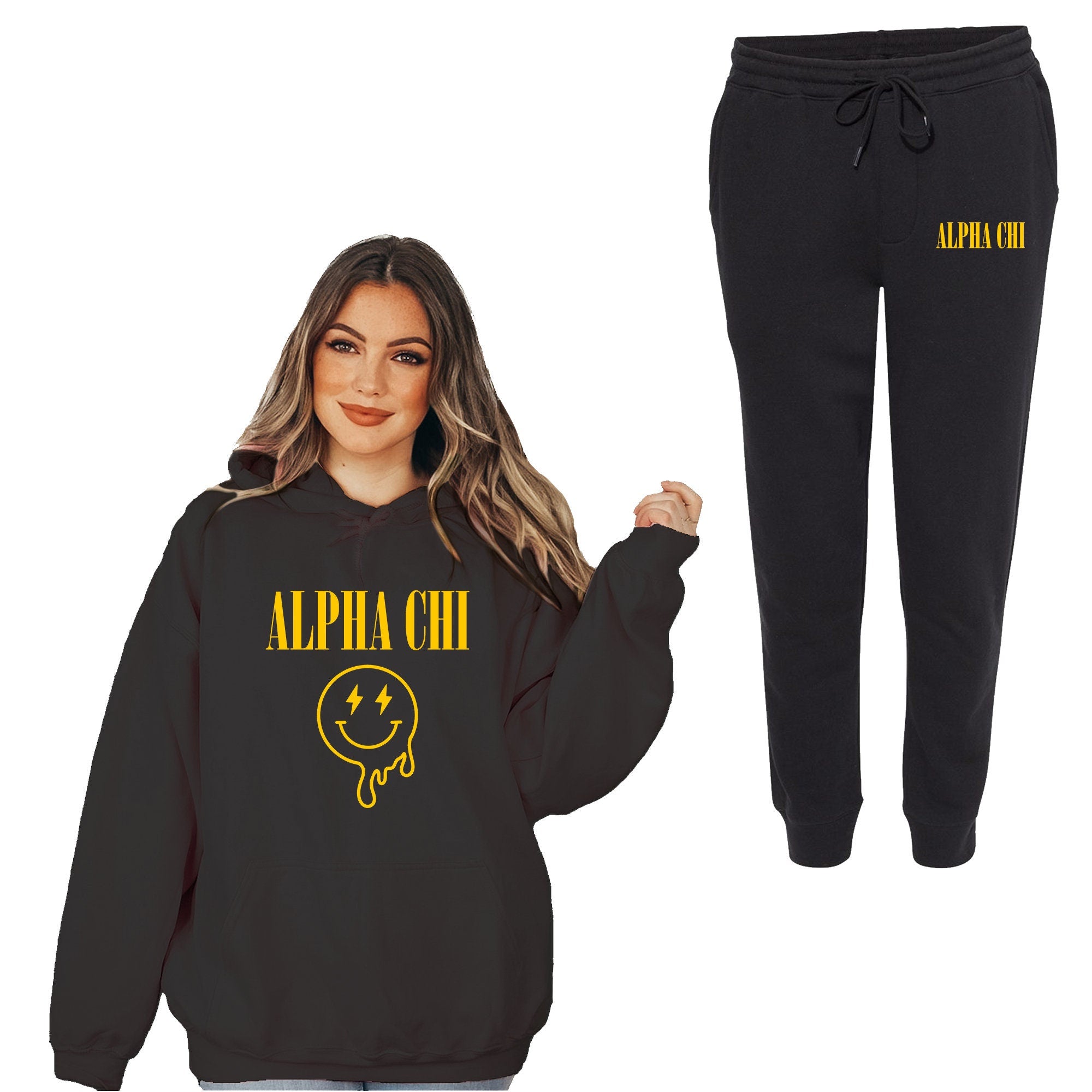 Alpha Chi Omega Dripping Smiley Face Sweatsuit - Go Greek Chic