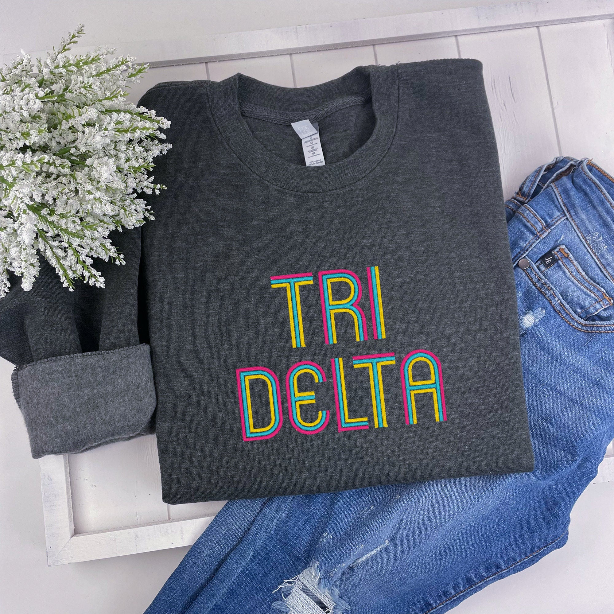 Delta Delta Delta Retro Embroidered Sweatshirt, Tri Delta
