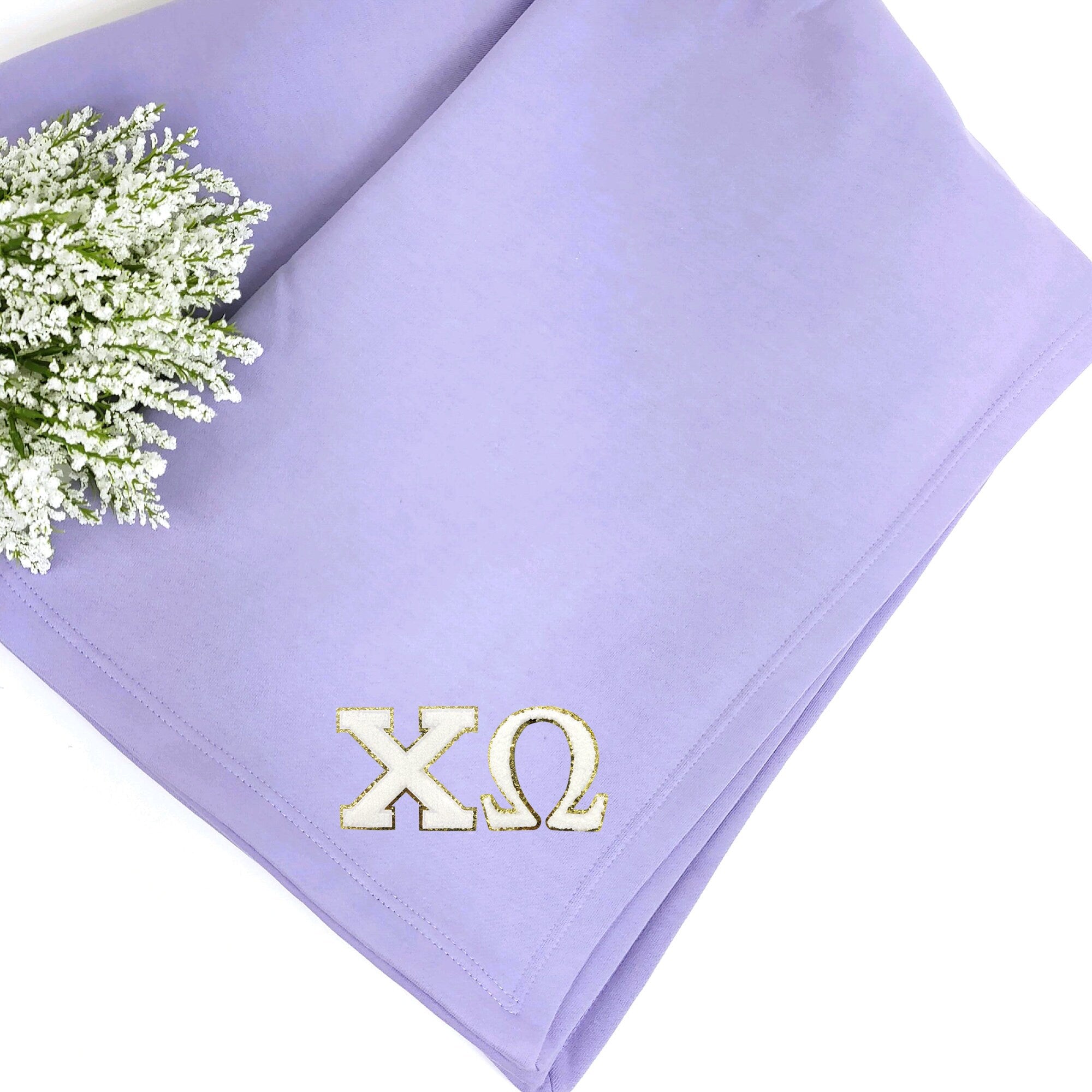 Chi Omega Patch Sweatshirt Blanket, Warm and Soft, Perfect Sorority Gift
