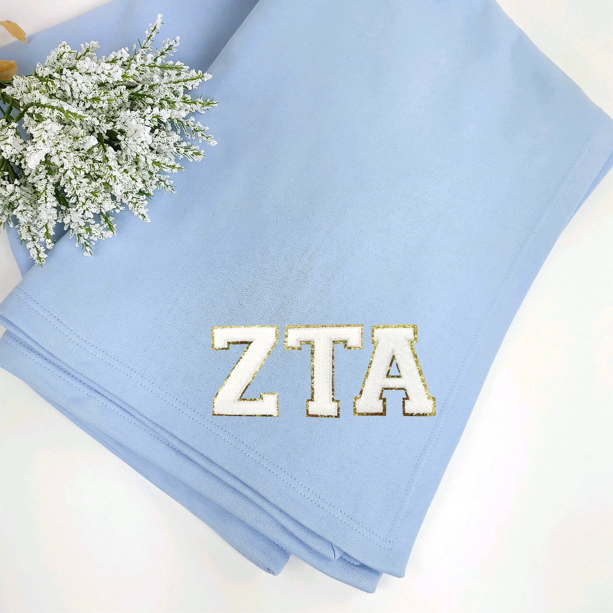 Zeta Tau Alpha Patch Sweatshirt Blanket, Multiple Colors, Warm and Soft, Perfect Sorority Gift