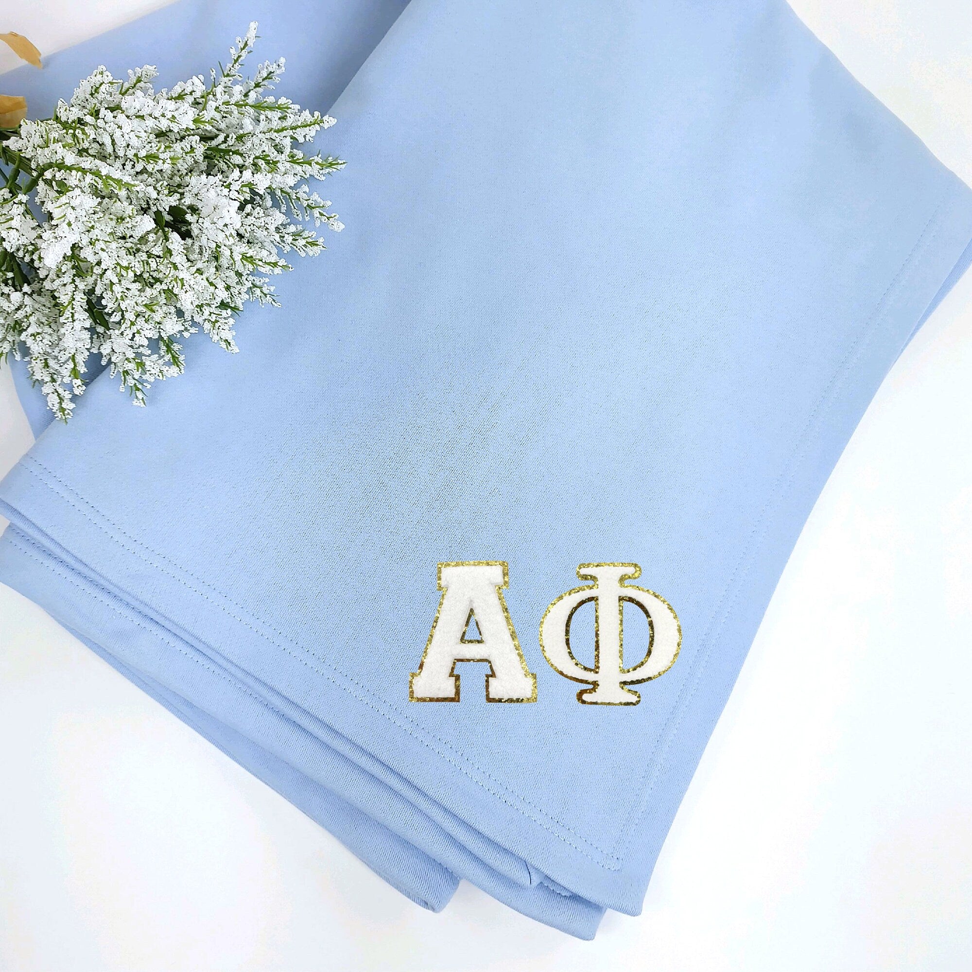 Alpha Phi Chenille Patch Sweatshirt Blanket, Warm and Cozy, Perfect Sorority Gift