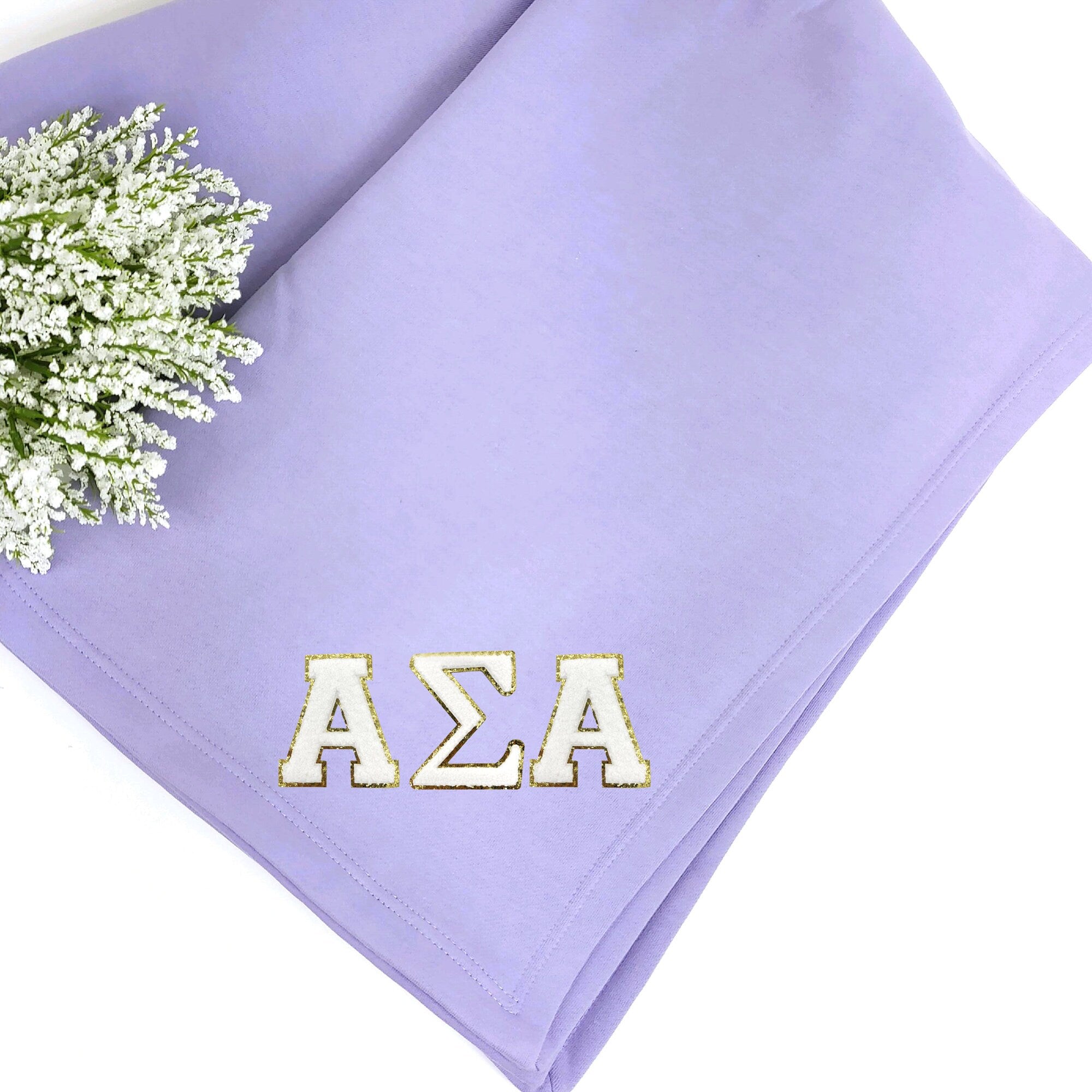 Alpha Sigma Alpha Chenille Patch Sweatshirt Blanket, Multiple Colors, Perfect Sorority Gift