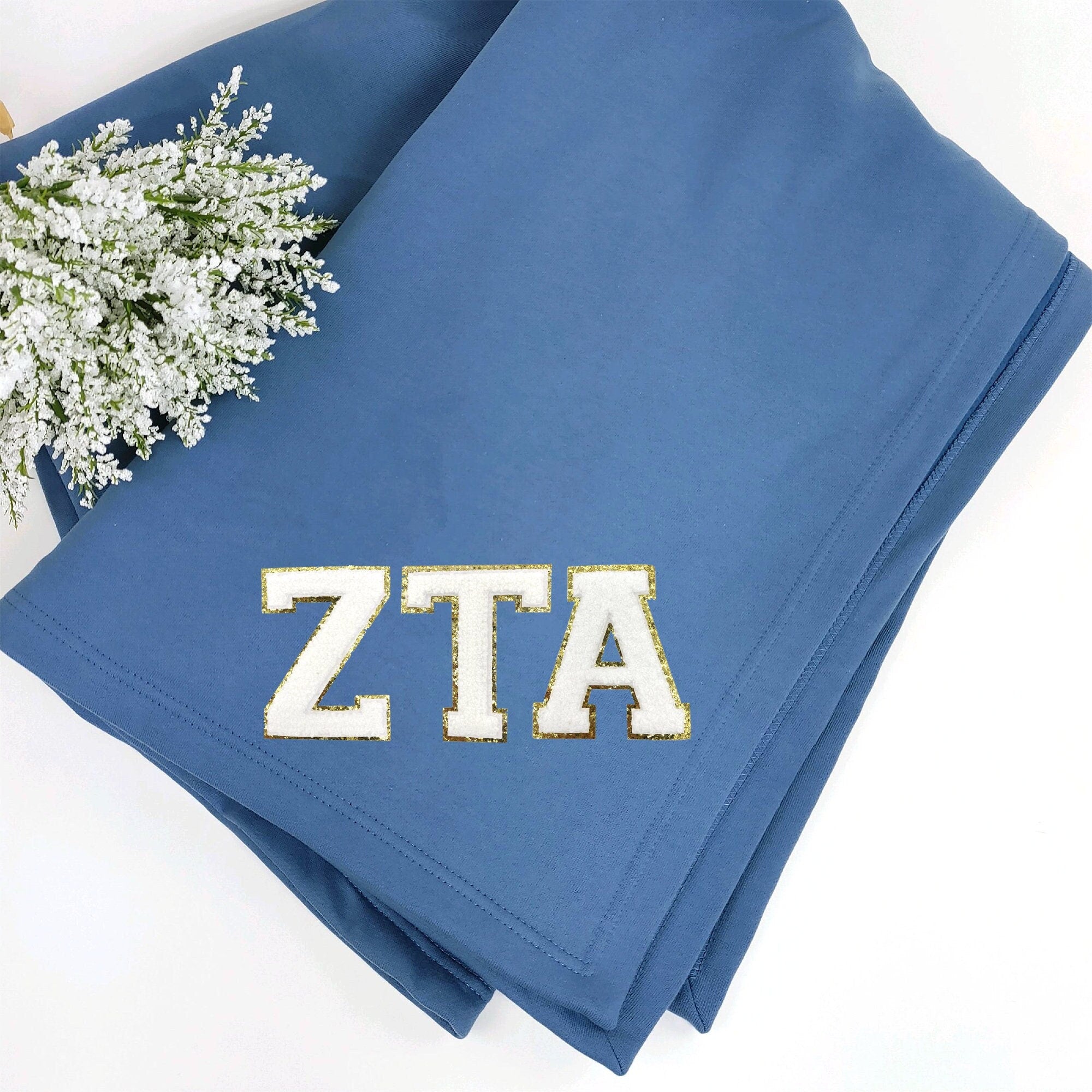 Zeta Tau Alpha Patch Sweatshirt Blanket, Multiple Colors, Warm and Soft, Perfect Sorority Gift