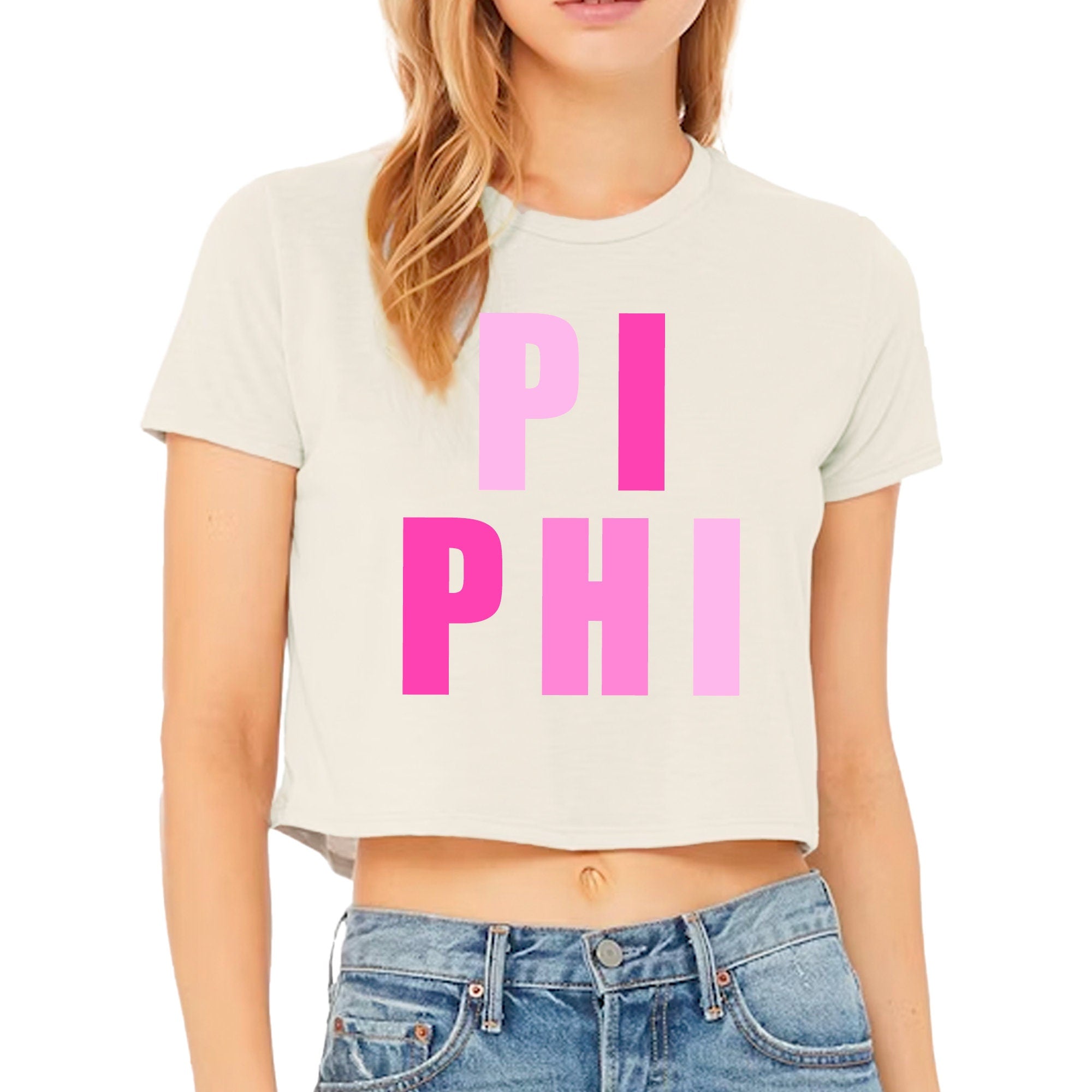 Pi Beta Phi Crop Tee, Pi Phi Pink Block Letter, Sorority Crop Top