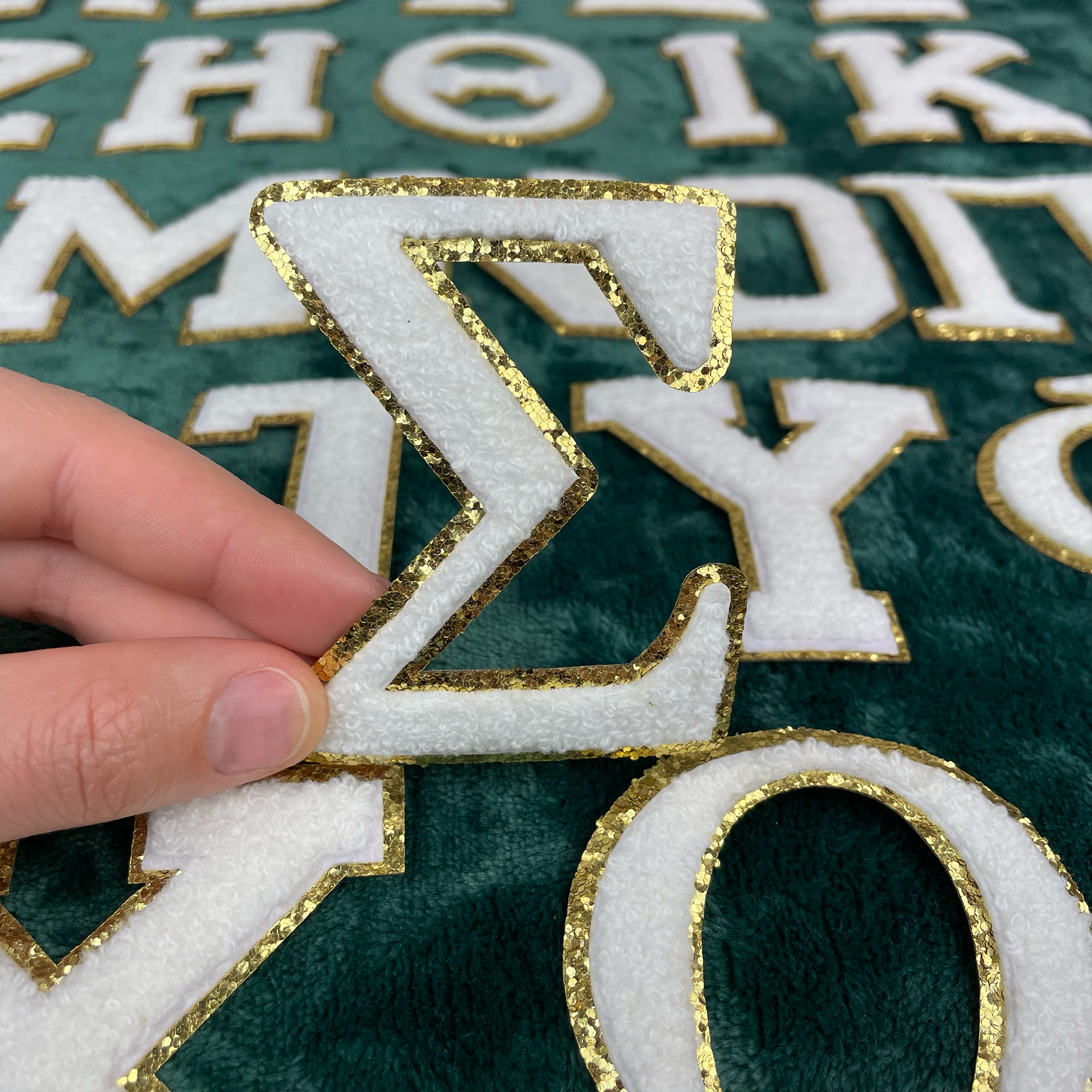 Greek Letters  Glitter Chenille Iron On Patches – XO Kendall Co.