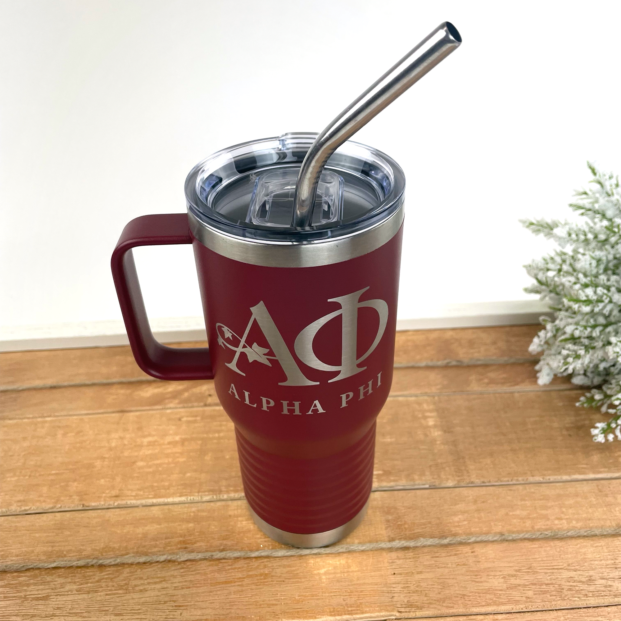 Alpha Phi Ivy Travel Mug with Handle - Go Greek Chic